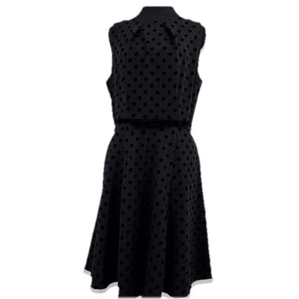 Black Velvet Polka Dot Fit & Flare Burnout 90s Dress size M belted rockabilly